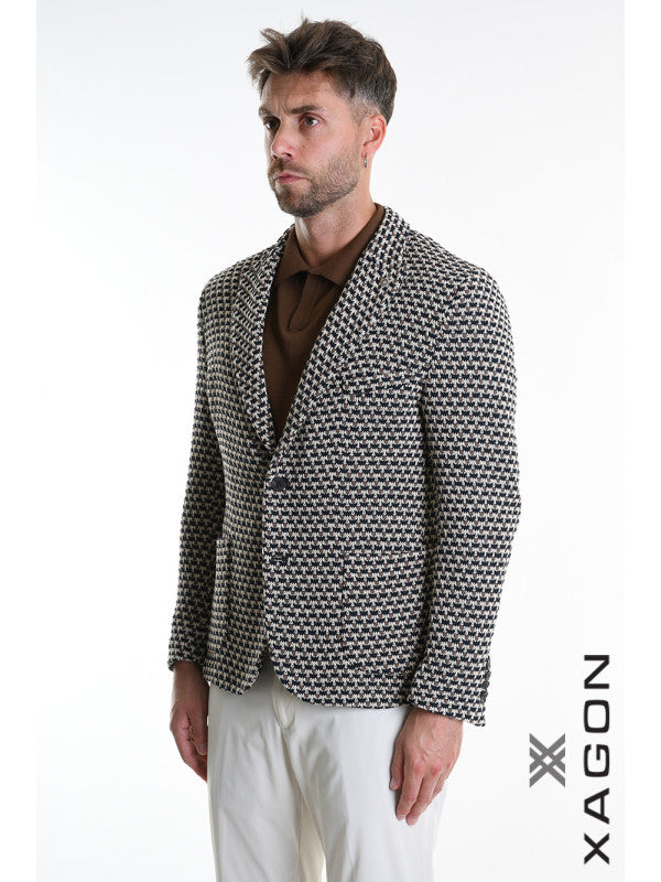 JACKET Slim Fit Knitted with Pattern Brown