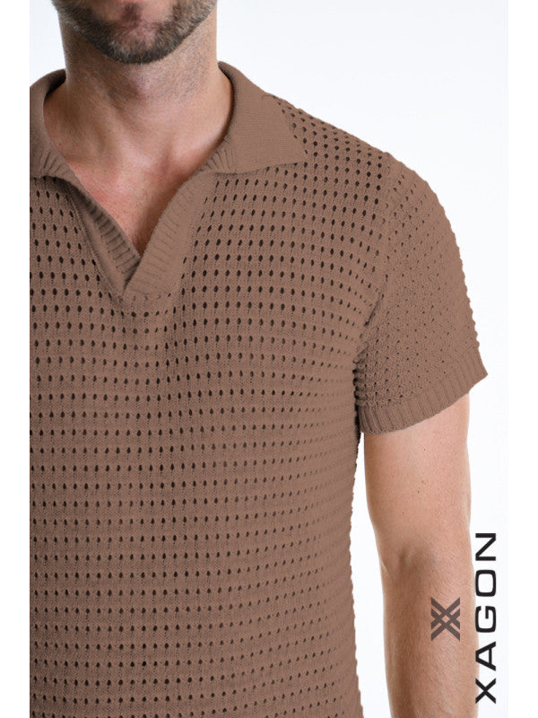POLO Slim Fit Perforated Blend Cotton Brown