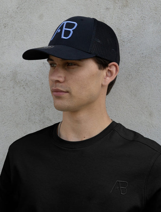 Retro Trucker Cap | Jet Black / Cornflower Blue