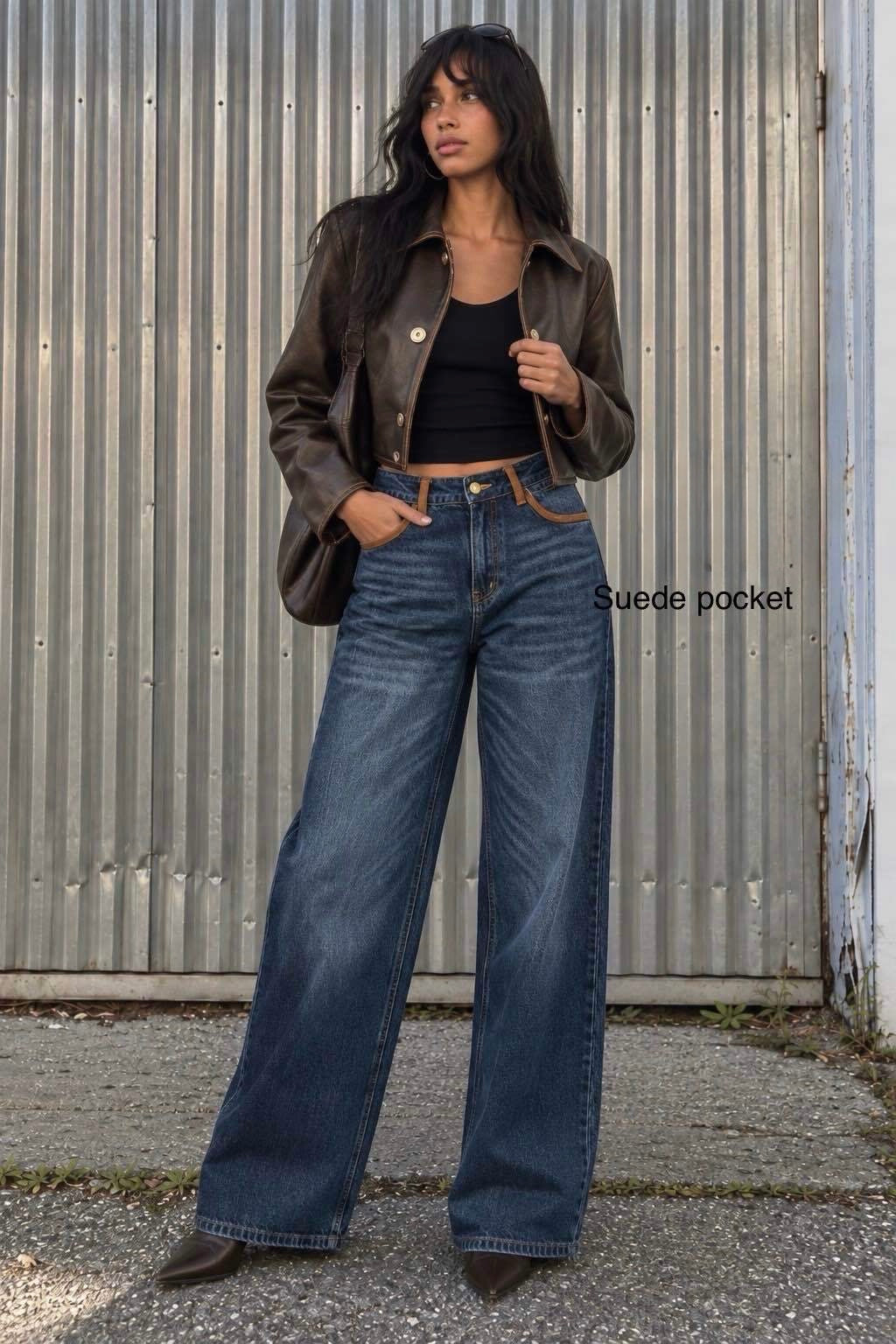 Jeans denim suède pocket