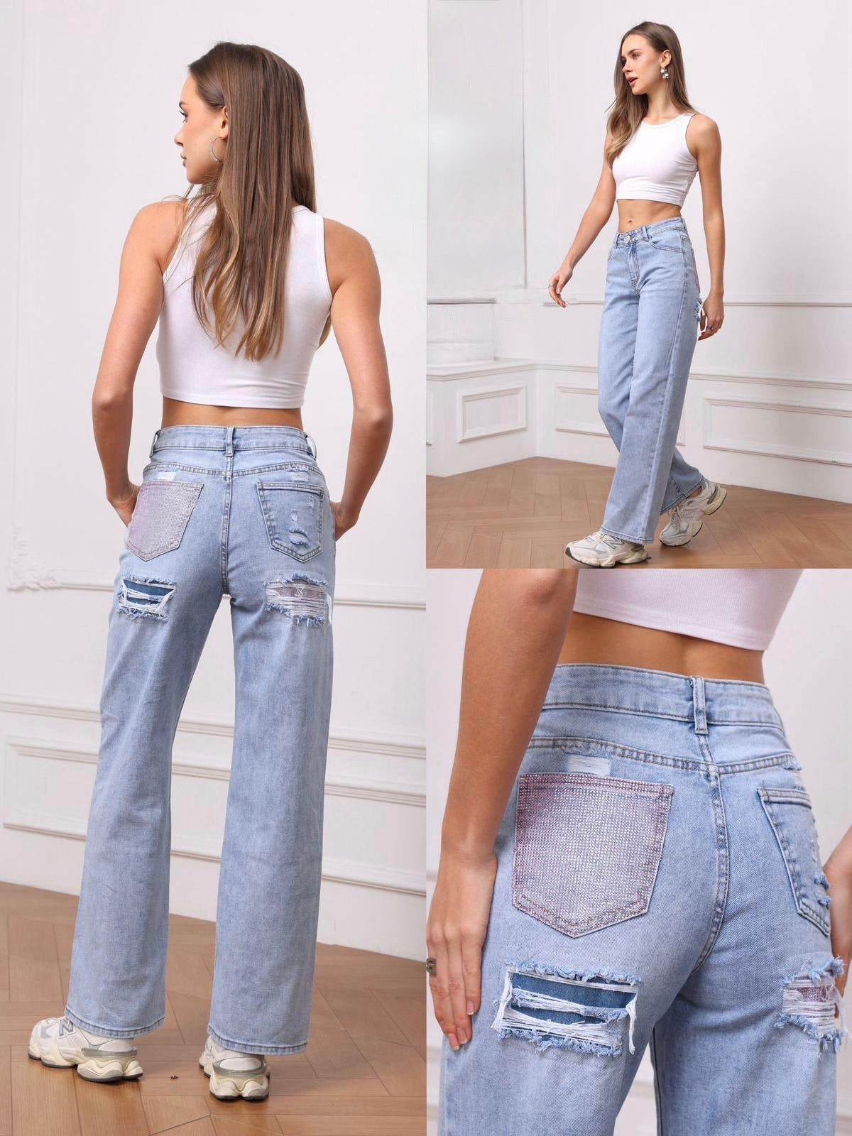 Hello Miss SPARKLE PINK POCKET JEANS DENIMBLUE
