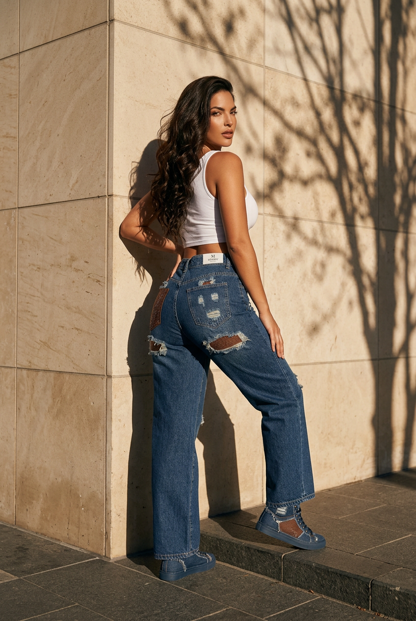 Monday Denim strass Brown pocket