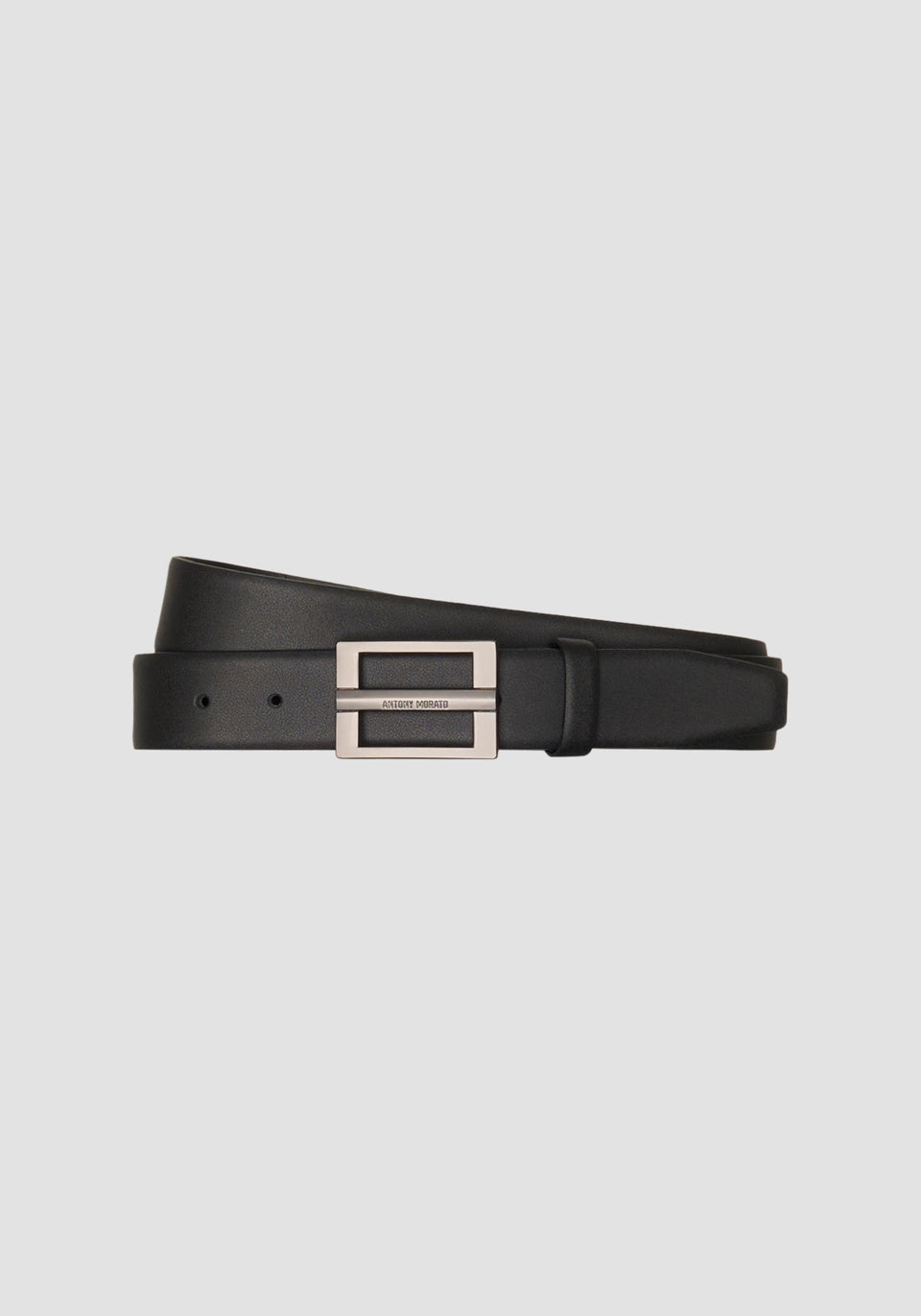 LEATHER BELT WITH RECTANGULAR LOGO PLAQUE