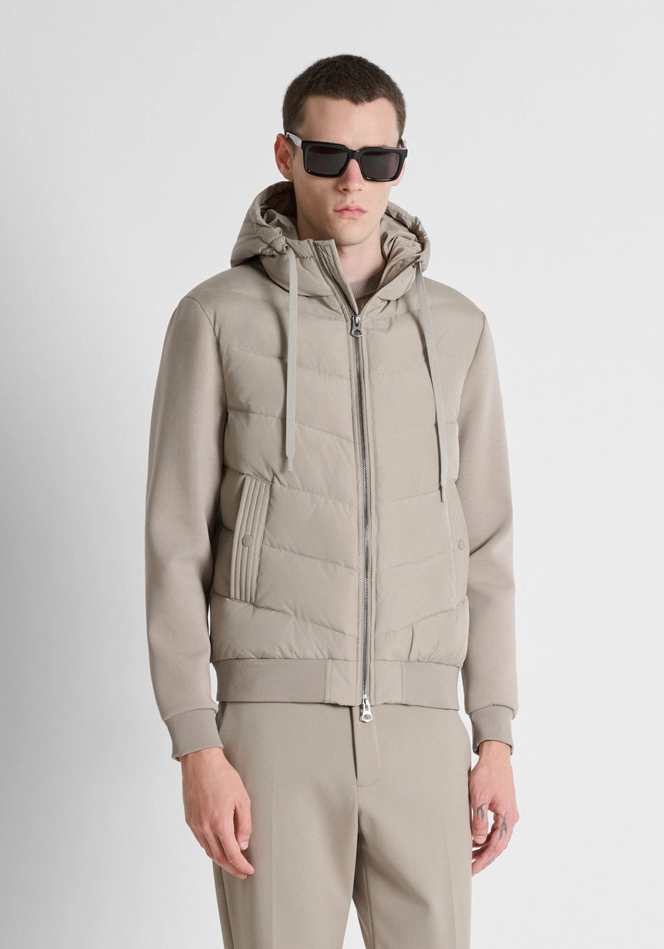 Grit slim-fit coat in padded techno fabric with contrast inserts