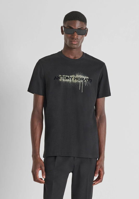 ANTONY MORATO REGULAR FIT COTTON JERSEY T-SHIRT WITH PAINT LOGO PRINT