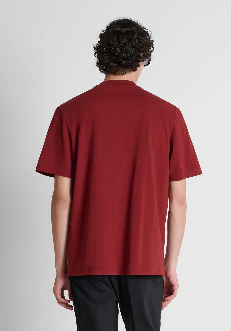 Wine relaxed-fit t-shirt in heavy cotton jersey with metal plate and print on chest
