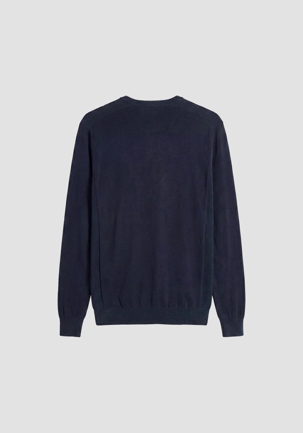 Marine slim-fit long-sleeve crew-neck sweater in super-soft viscose with metal logo on rubber patch
