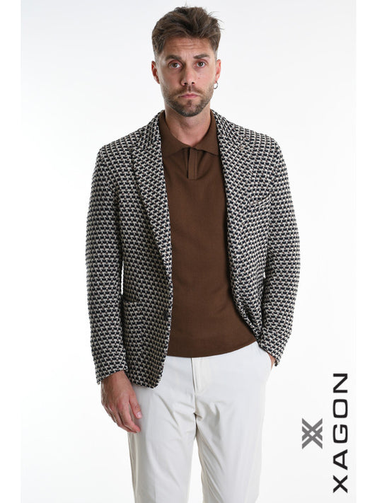 JACKET Slim Fit Knitted with Pattern Brown