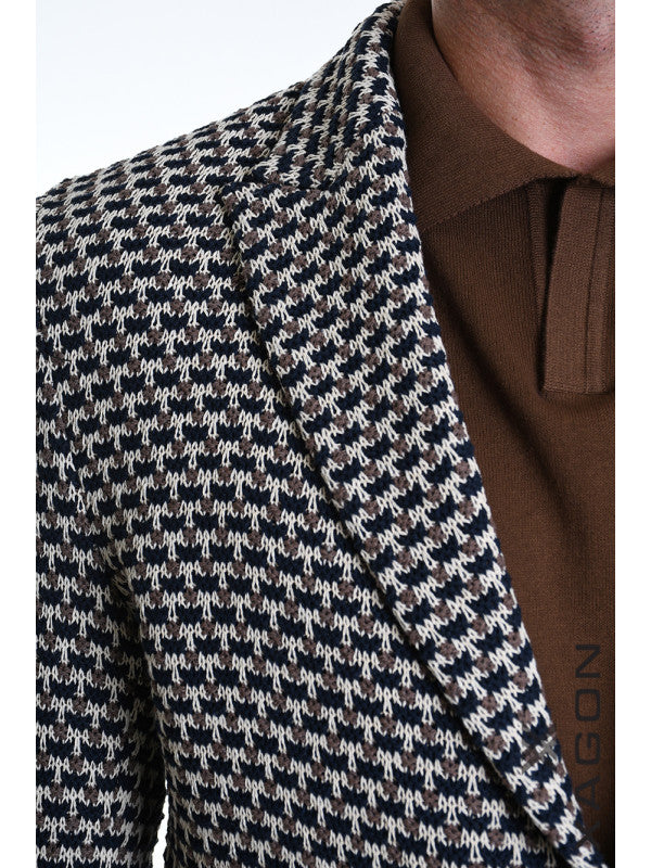 JACKET Slim Fit Knitted with Pattern Brown