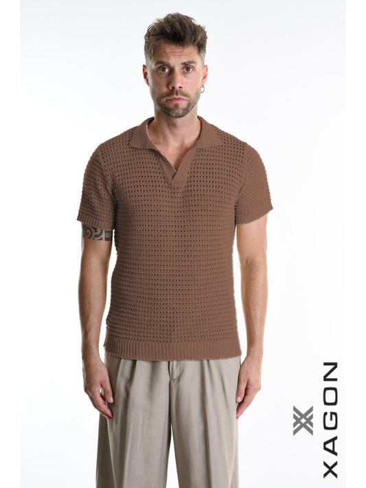 POLO Slim Fit Perforated Blend Cotton Brown
