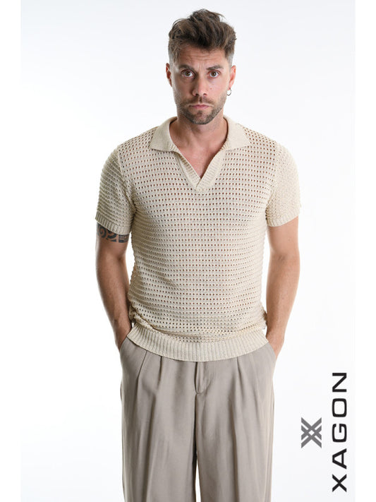 POLO Slim Fit Perforated Blend Cotton Sand
