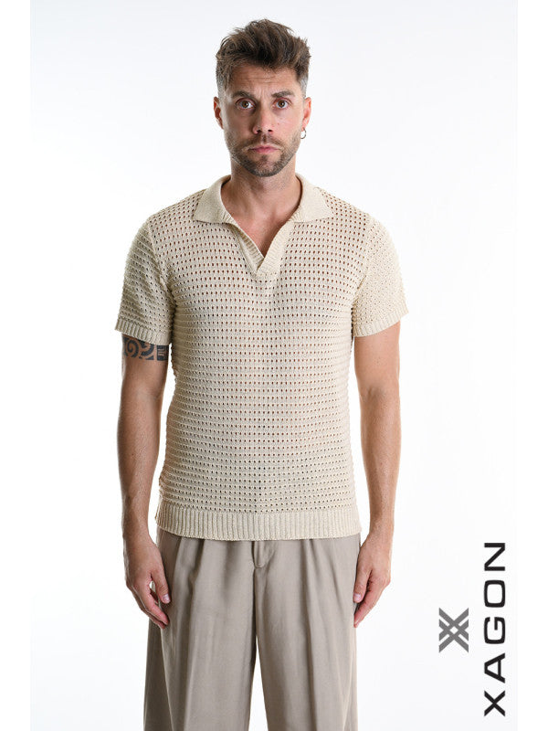 POLO Slim Fit Perforated Blend Cotton Sand