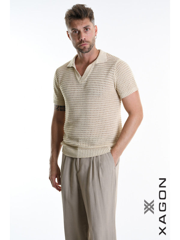 POLO Slim Fit Perforated Blend Cotton Sand