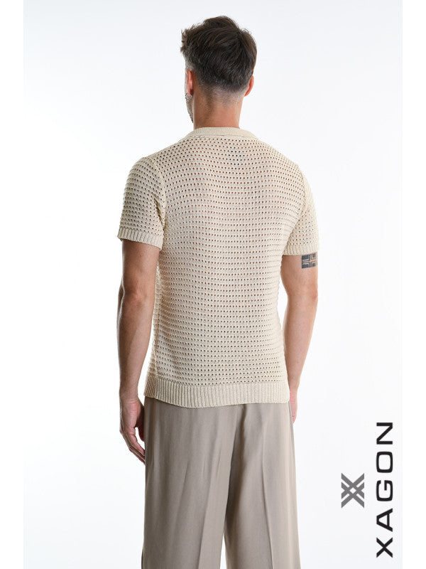 POLO Slim Fit Perforated Blend Cotton Sand