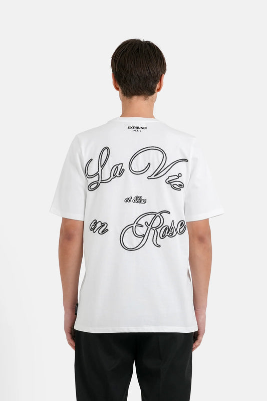 La vie en Rose Blanc geborduurd T-shirt sixth june