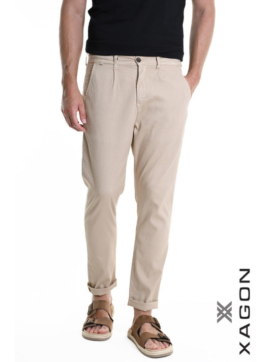 TROUSERS Comfort Fit Woven Stretch Cotton Beige