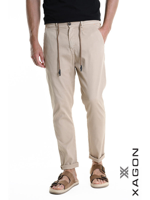 TROUSERS Comfort Fit Woven Stretch Cotton Beige