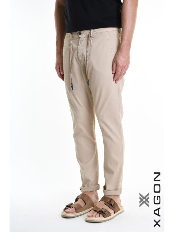 TROUSERS Comfort Fit Woven Stretch Cotton Beige