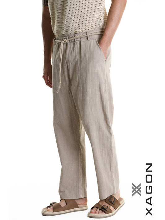 TROUSERS Relaxed Fit Cotton Beige